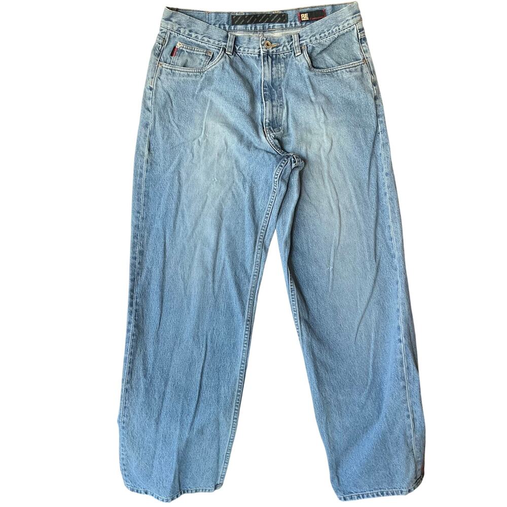 Reunion Men Waxed Denim Classic Straight Leg Jeans size 36 x 32, Blue